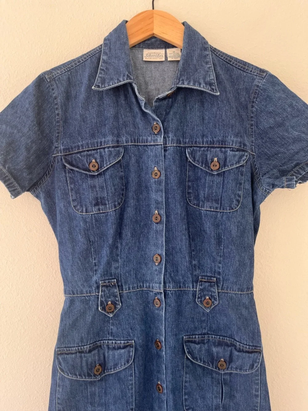 VTG St Johns Bay Denim Dress 10 Midi Button Up Modest‎ Coastal Western 90s Y2K